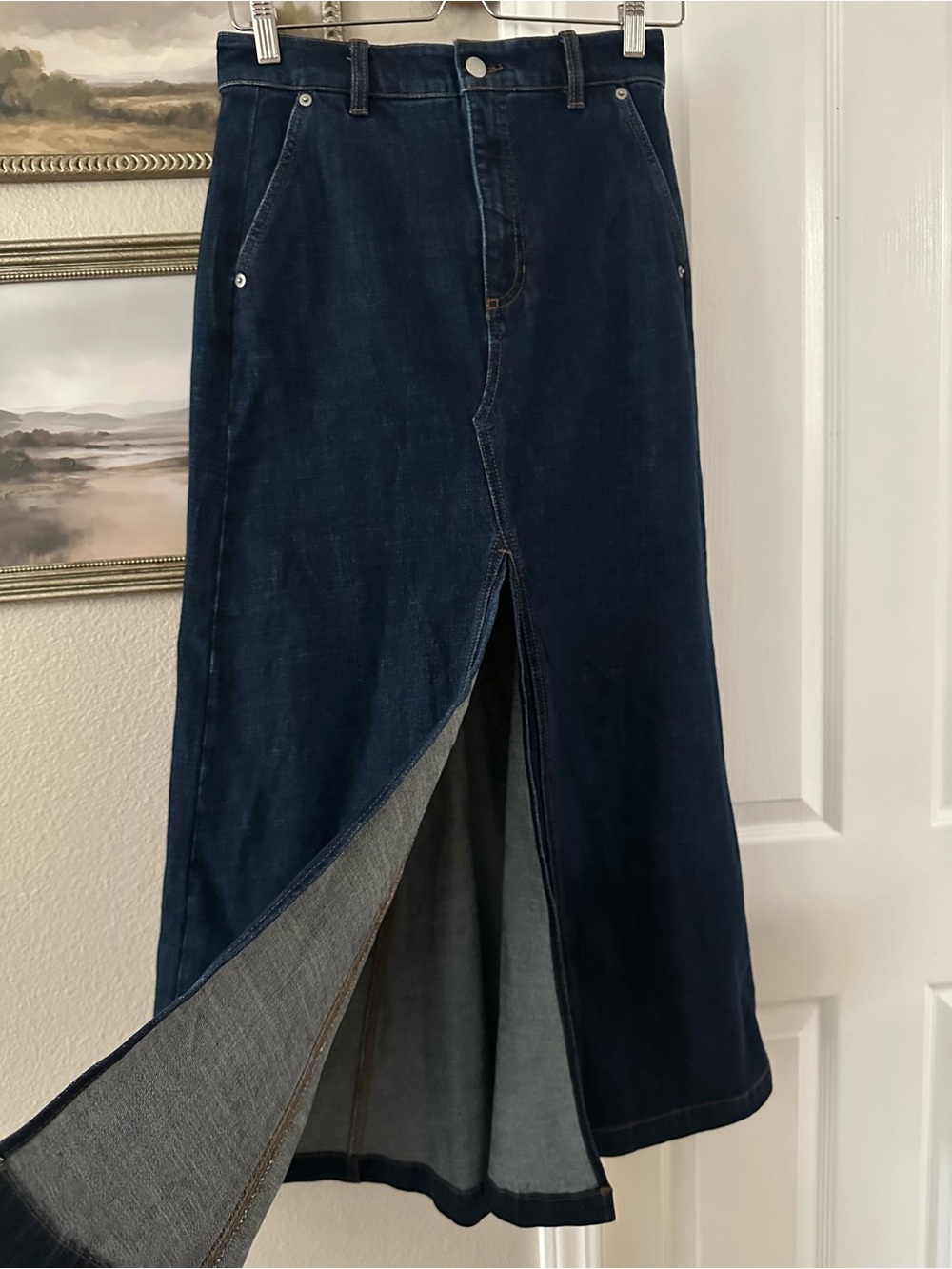 Banana Republic Dark Blue Denim Maxi Skirt with Front Slit